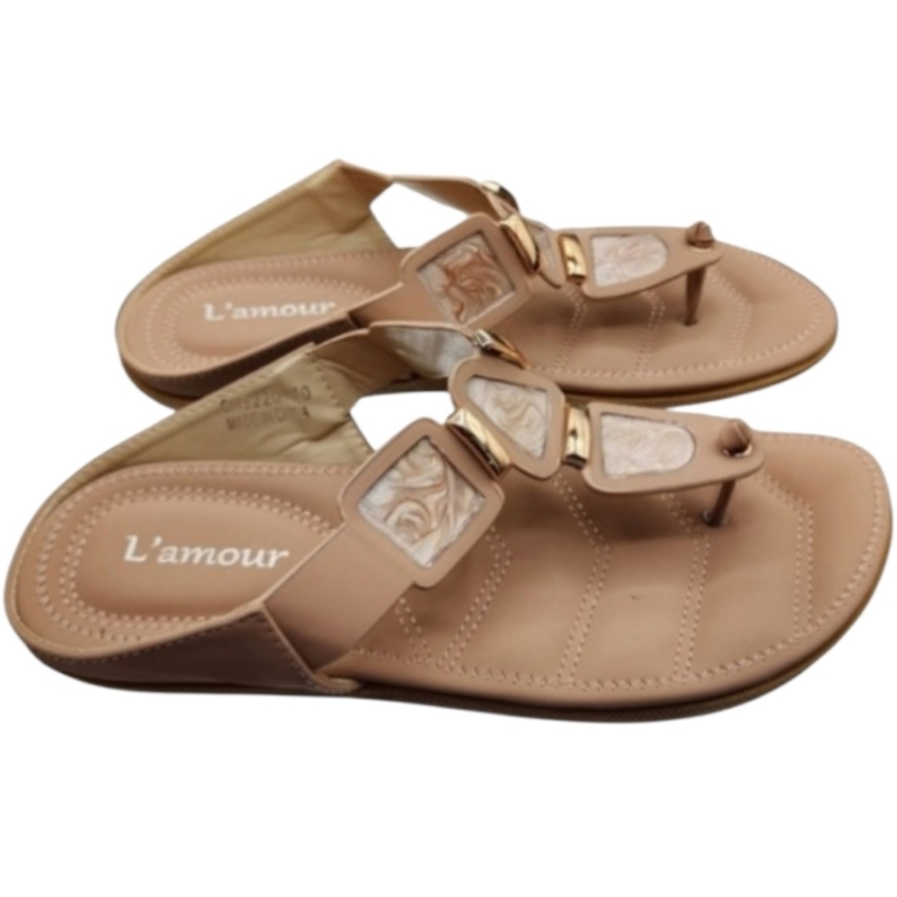 L’amour EU 39 Tan Marbled Stone Luxe Thong Sandals
